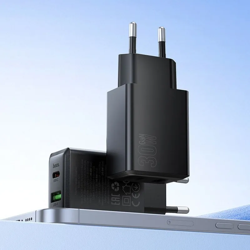 Kucni punjac Hoco USB A + USB C QC3.0 PD AFC 3A 30W N71 crni