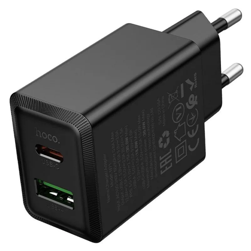 Kucni punjac Hoco USB A + USB C QC3.0 PD AFC 3A 30W N71 crni