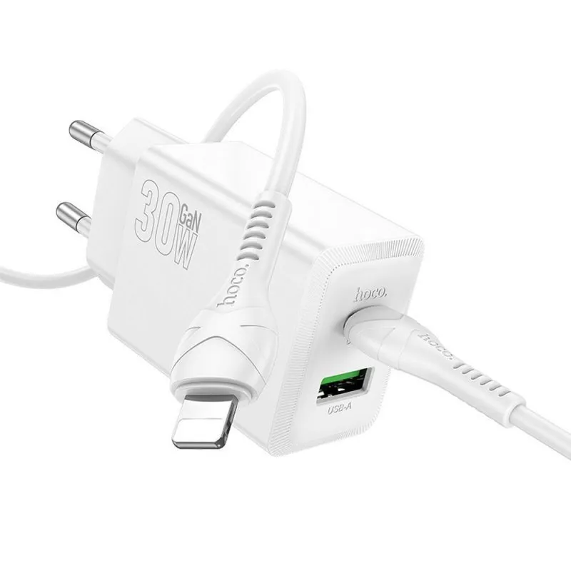 Kucni punjac Hoco USB A + USB C QC3.0 PD AFC 3A 30W + USB C na USB C kabl N71 beli