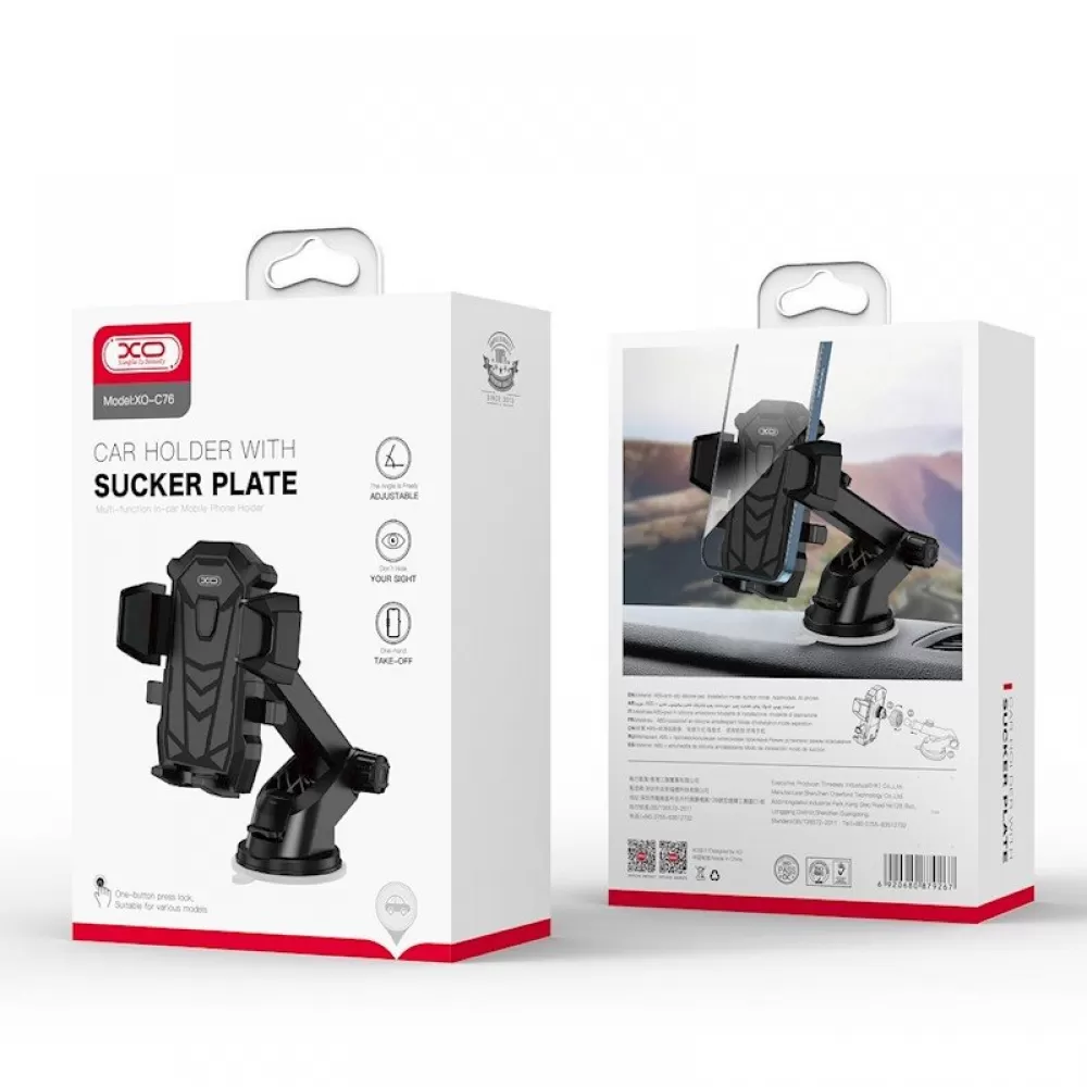 XO auto drzac C76 crni sa vakuum casom