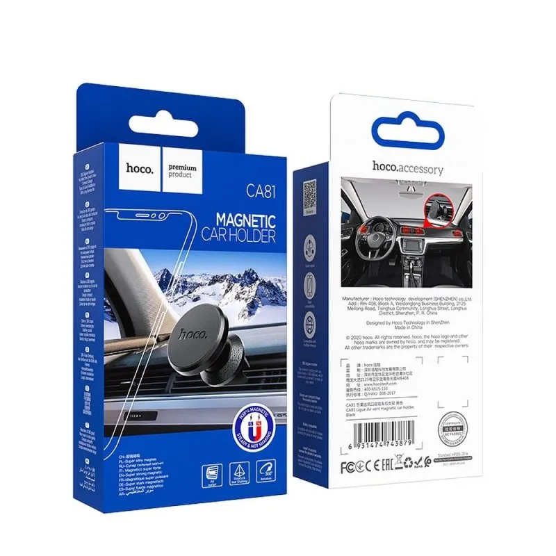 Magnetni auto drzac za telefon Hoco za ventilaciju CA81 crni