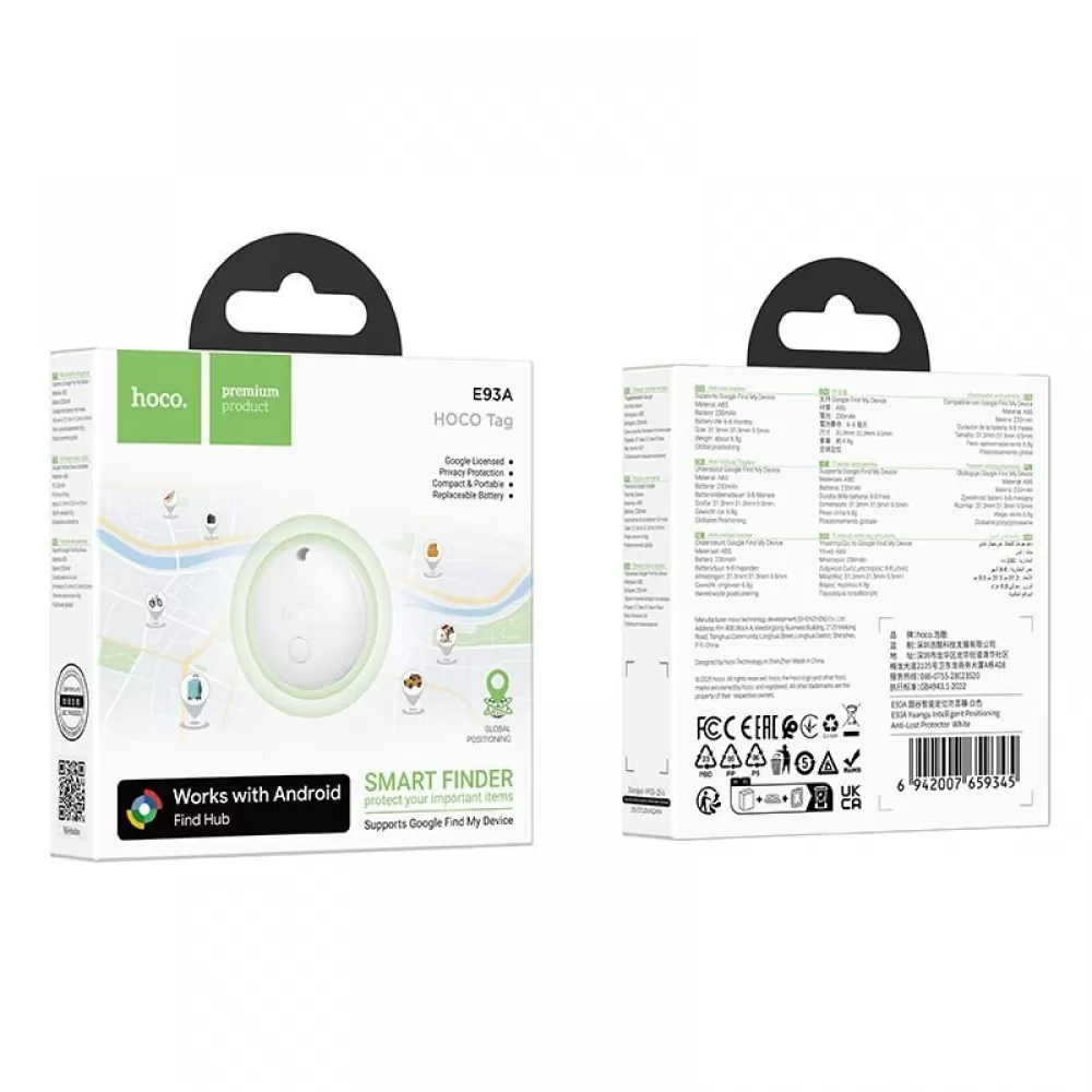 Lokator kompatibilan sa Google Find My Device Hoco E93A crni