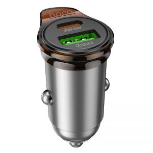 Auto punjac Hoco USB A + USB C QC3.0 PD 3A 43W + USB C na Lightning kabl NZ16A metalno sivi