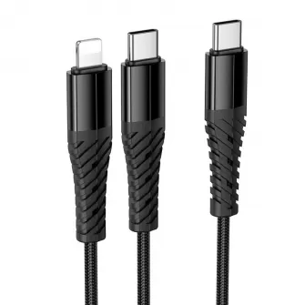 Kabal 2u1 USB C na USB C+Lightning Hoco 1 m X123 crni