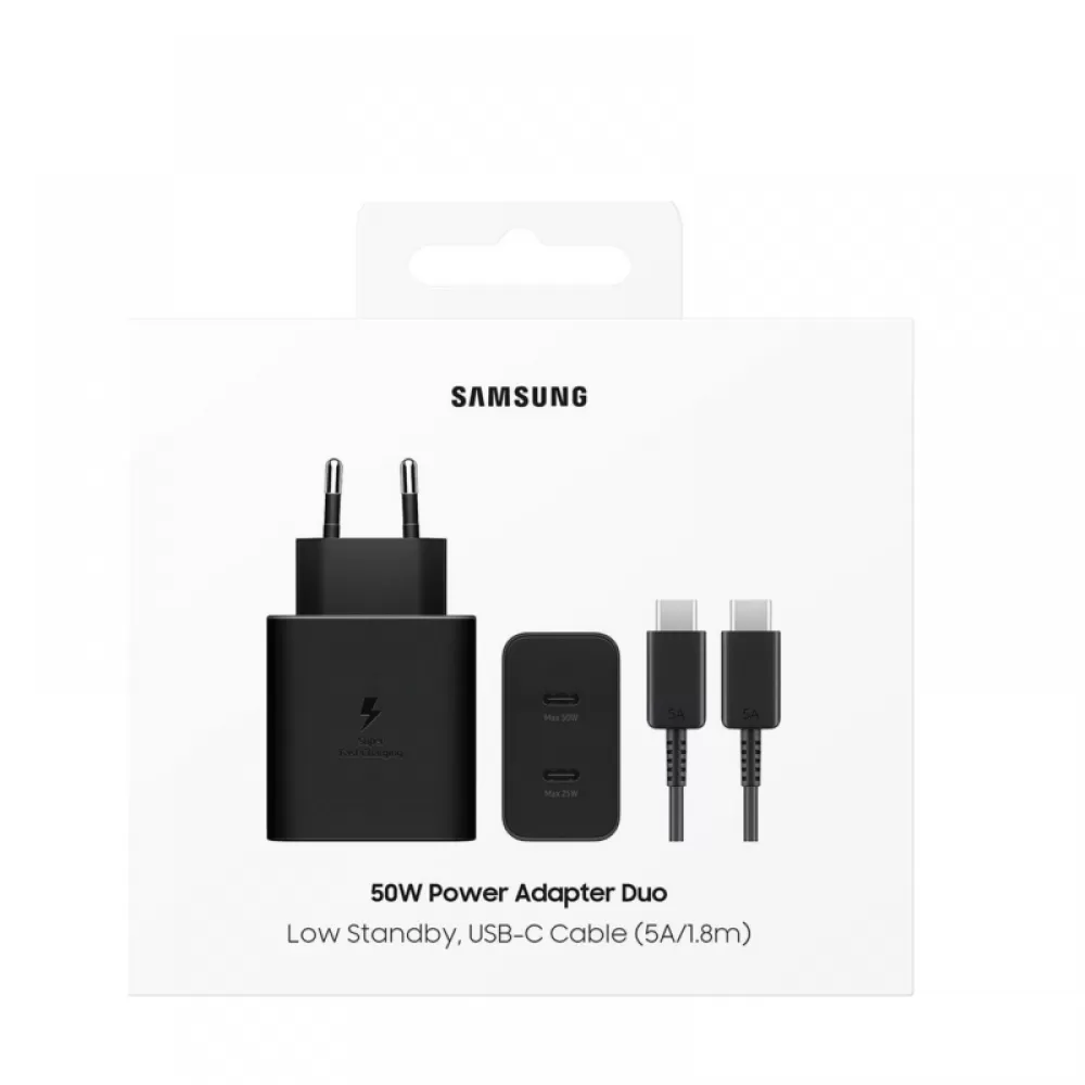 Kucni punjac Samsung 50W, 3A, 2 x USB-C, sa USB-C kablom  EP-T5020XBEGEU crni