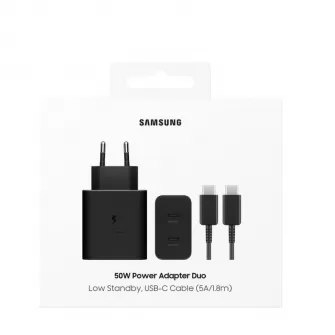 Kucni punjac Samsung 50W, 3A, 2 x USB-C, sa USB-C kablom  EP-T5020XBEGEU crni