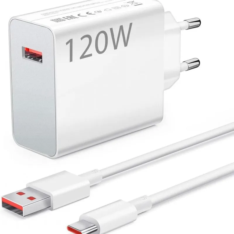 Xiaomi originalni punjac USB A QC3.0 6A 120W MDY-14-EE + data kabl (kabal) USB A na Type C 6A 1 m beli
