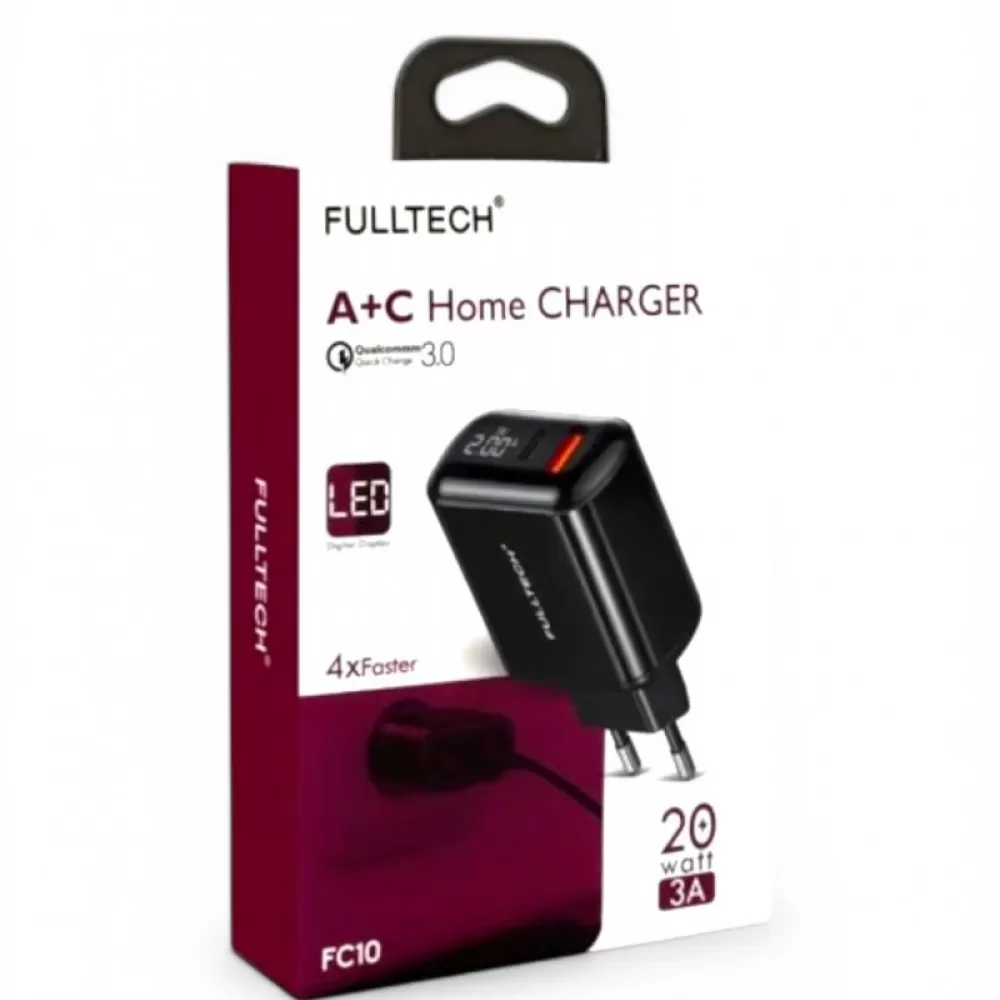 Kucni punjac (kuciste) FULLTECH A+C FC10 (led display) 3A 20W crna
