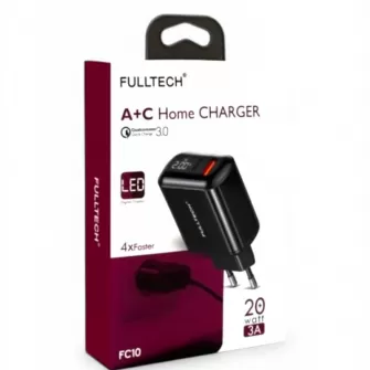 Kucni punjac (kuciste) FULLTECH A+C FC10 (led display) 3A 20W crna
