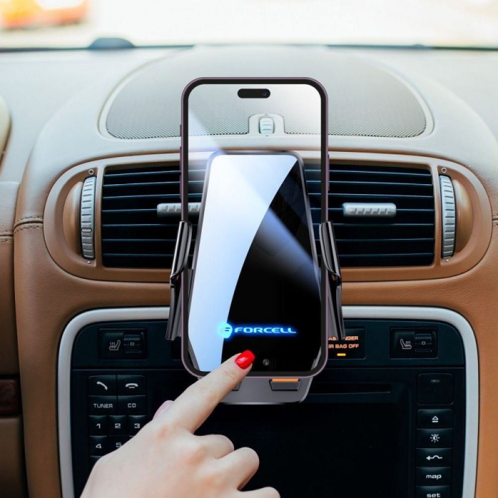 Bezicni auto drzac za telefon Forcell F-Grip HS6 15W za vetrobran / ventilaciju crni