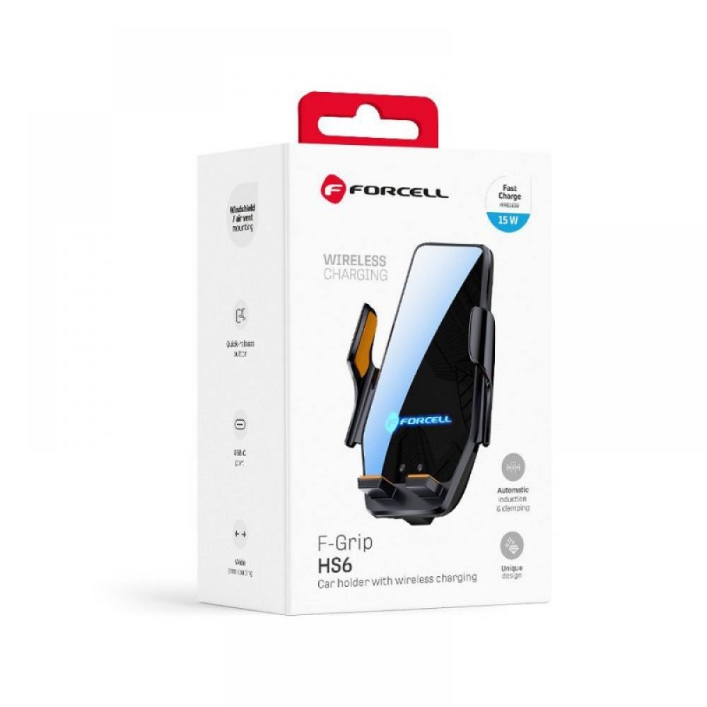 Bezicni auto drzac za telefon Forcell F-Grip HS6 15W za vetrobran / ventilaciju crni