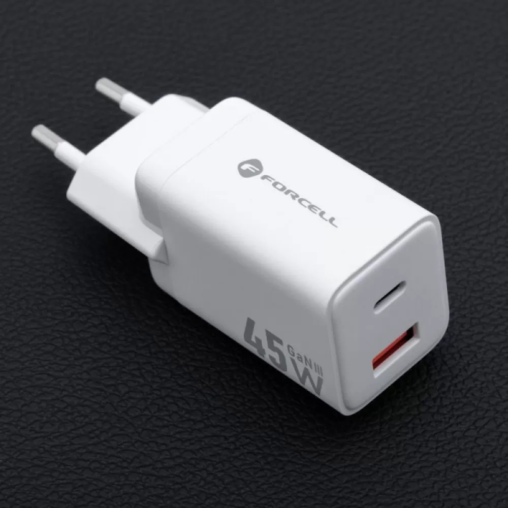 Kucni punjac Forcell F-Energy Mini GaN III USB C + USB A PD QC4.0 45W VT-36 beli