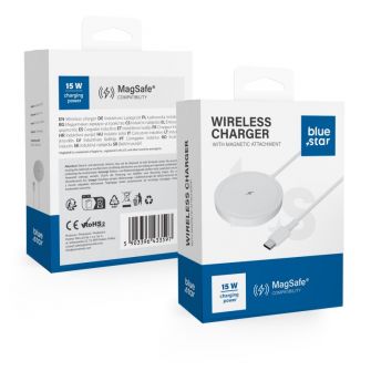 Bezicni punjac BLUE STAR Charging Pad 15W kompatibilan sa MagSafe beli