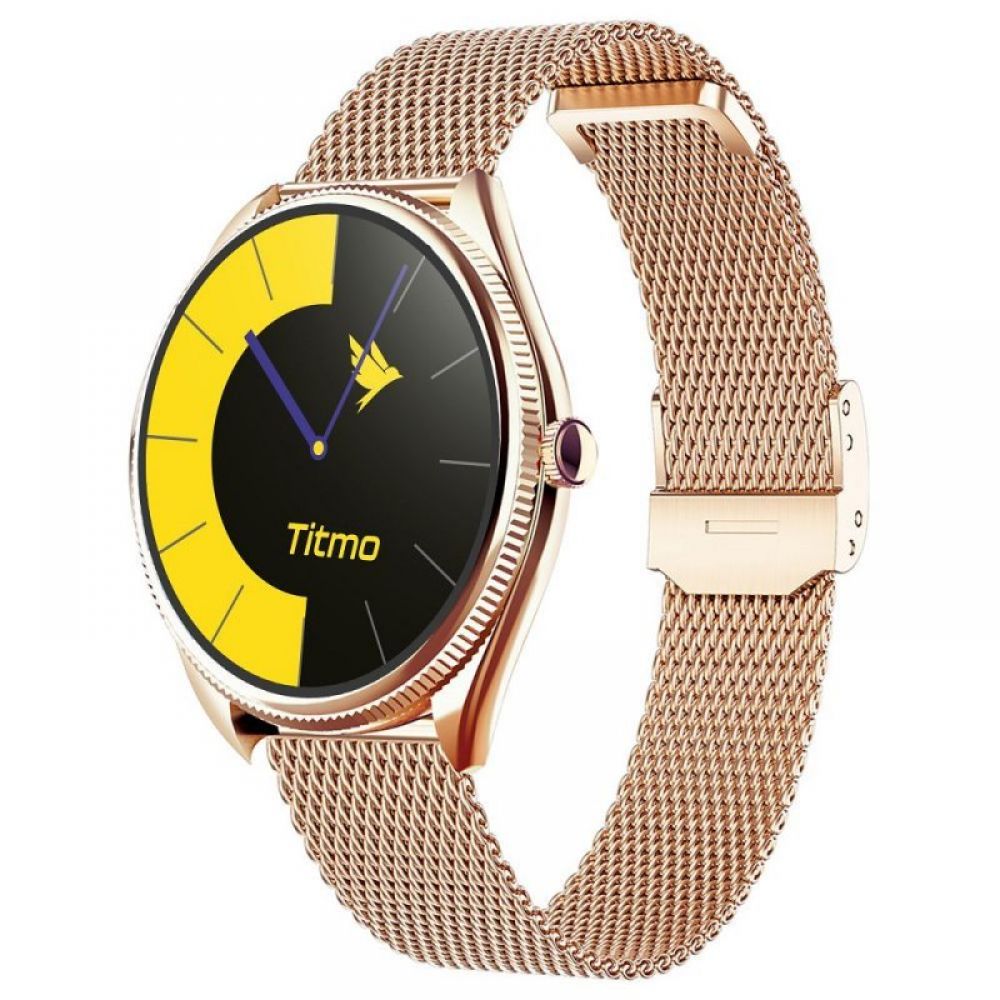 Pametni sat TITMO O-170 (AMOLED, bluetooth pozivi, stainless steel gold mesh narukvica) zlatni