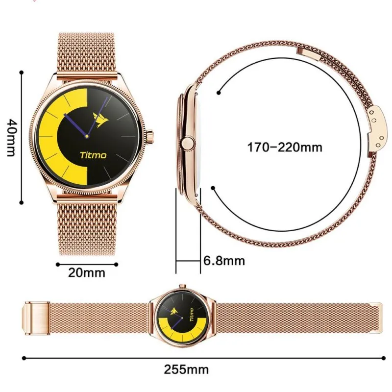Pametni sat TITMO O-170 (AMOLED, bluetooth pozivi, stainless steel gold mesh narukvica) zlatni