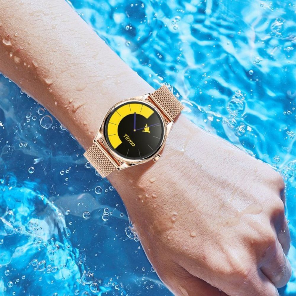 Pametni sat TITMO O-170 (AMOLED, bluetooth pozivi, stainless steel gold mesh narukvica) zlatni
