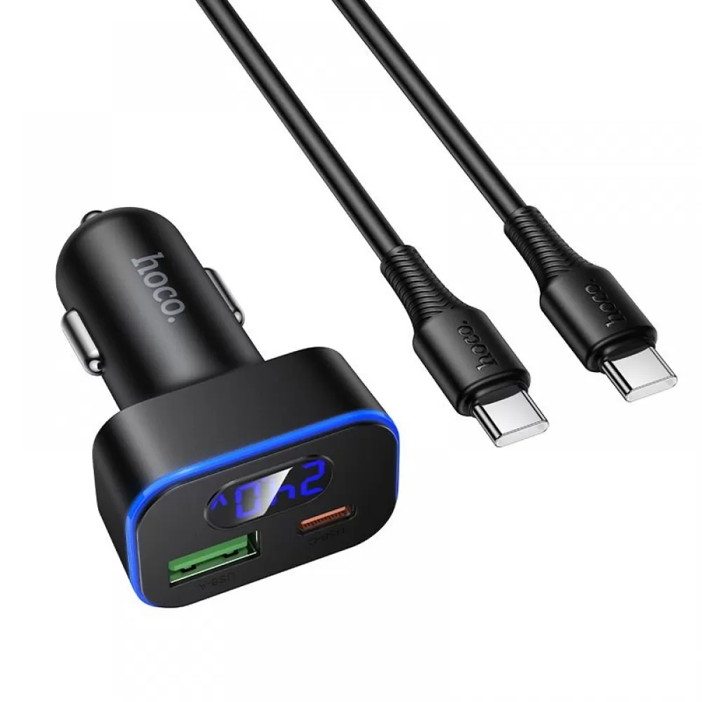 Auto punjac Hoco Z63B USB A + USB C PD QC3.0 48W + USB C na USB C kabl crni