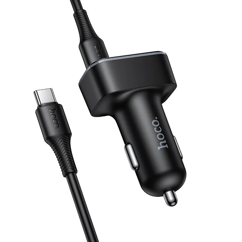 Auto punjac Hoco Z63B USB A + USB C PD QC3.0 48W + USB C na USB C kabl crni