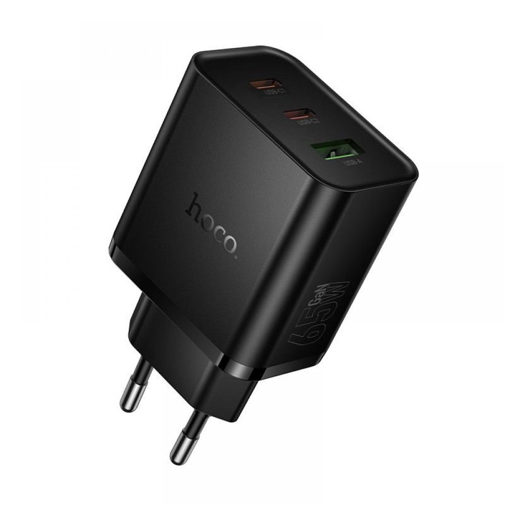 Kucni punjac (adapter) Hoco N75 2x USB C + USB A QC3.0 PD 3A 65W crni