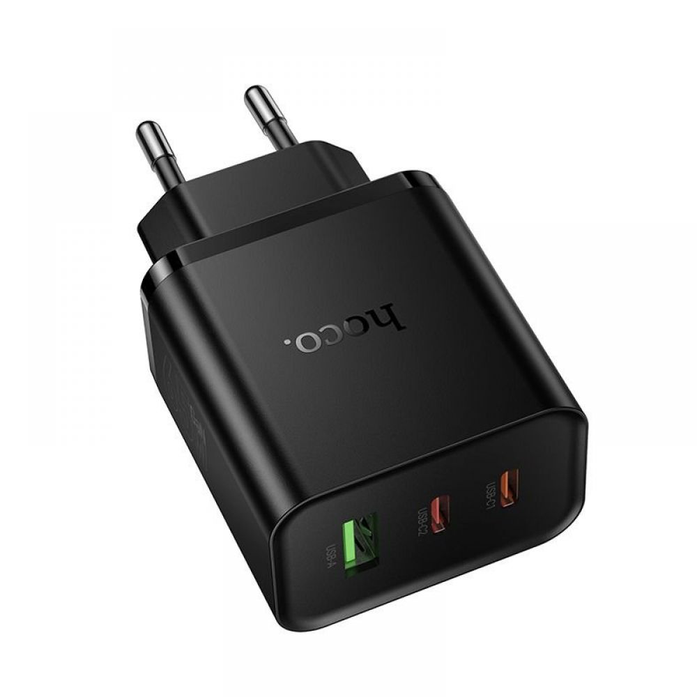 Kucni punjac (adapter) Hoco N75 2x USB C + USB A QC3.0 PD 3A 65W crni
