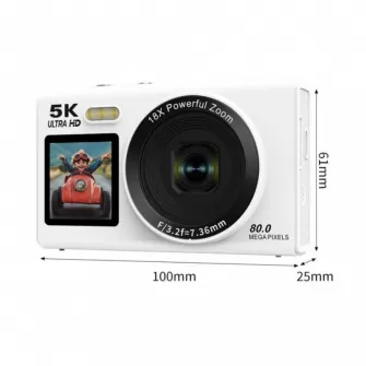 X-Cell Digitalna kamera 5K – 80 MP, 18x Zoom, Wi-Fi  bela