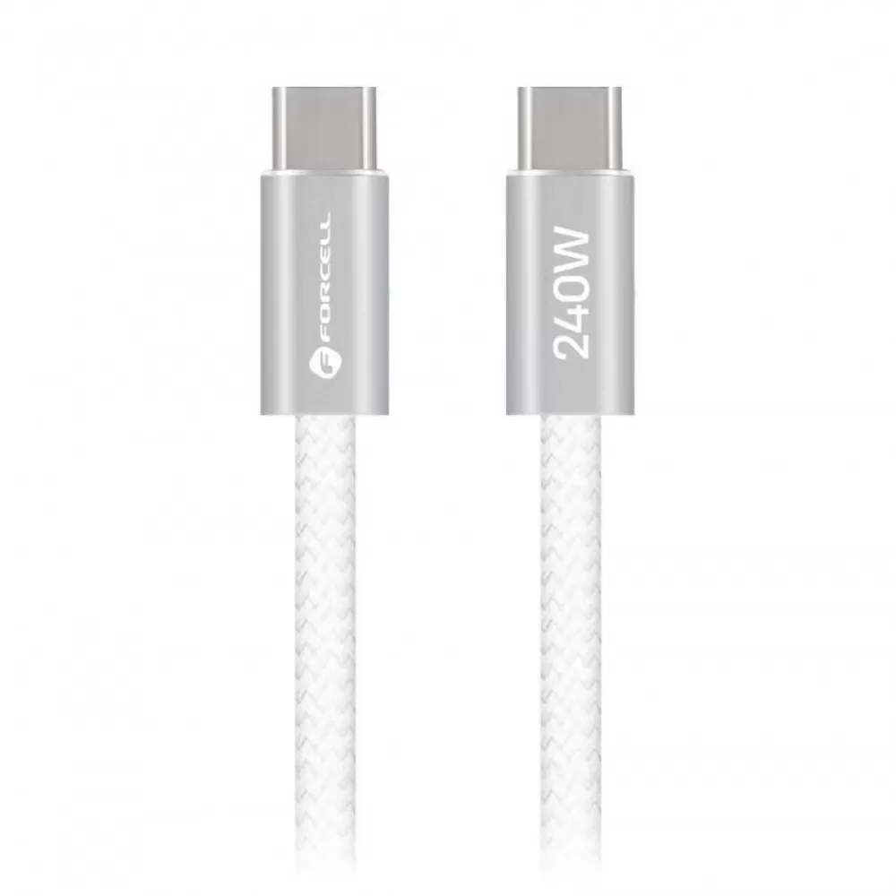 USB kabl (kabal) Forcell F-Energy QC4.0 PD 5A 240W USB C (Type C) na USB C (Type C) Cafule Flat 1,2 m beli