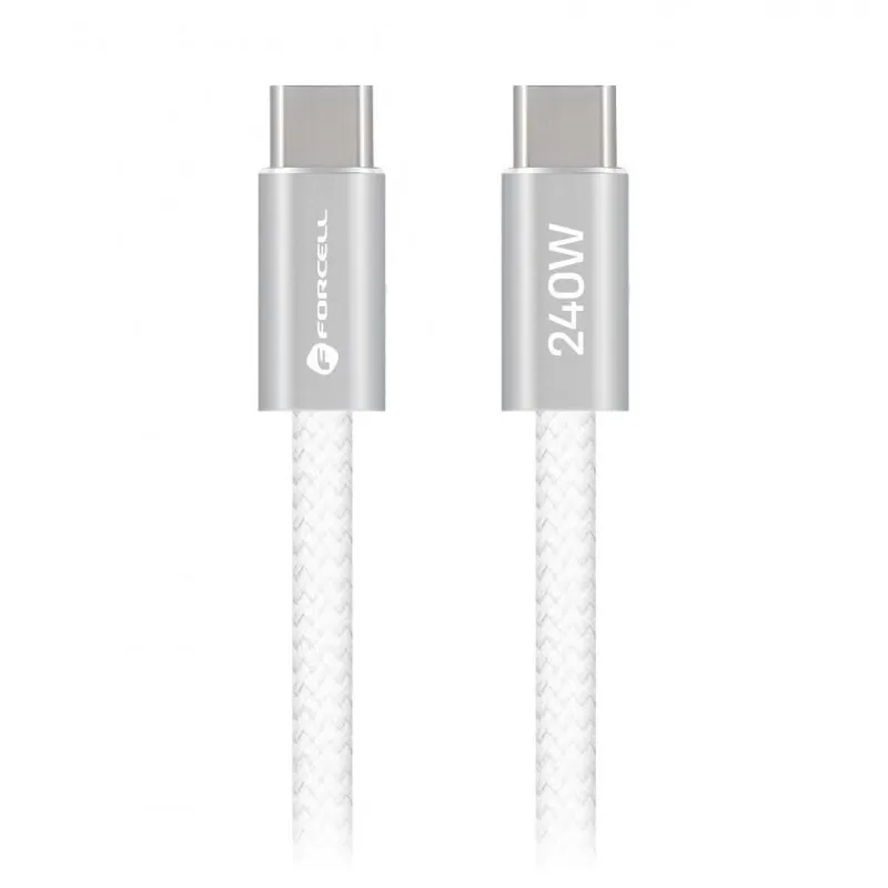 USB kabl (kabal) Forcell F-Energy QC4.0 PD 5A 240W USB C (Type C) na USB C (Type C) Cafule Flat 1,2 m beli