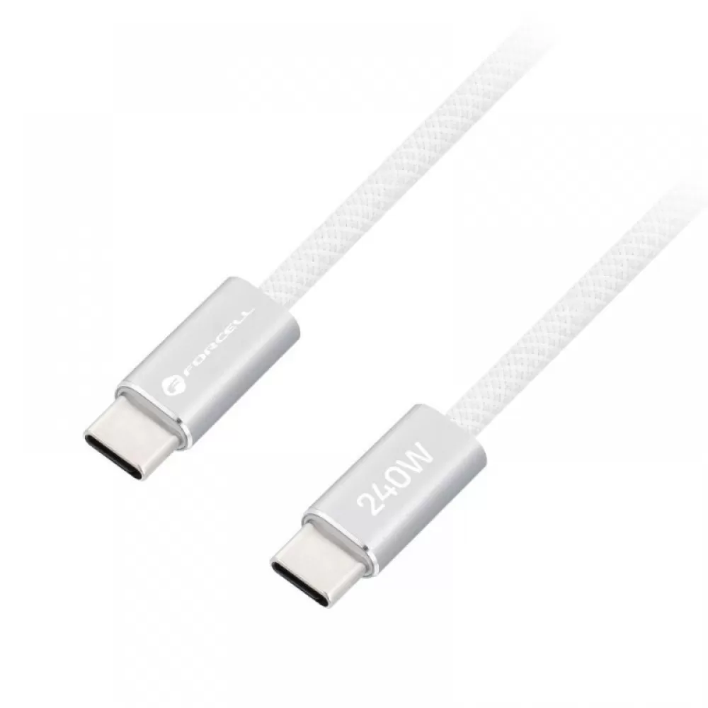 USB kabl (kabal) Forcell F-Energy QC4.0 PD 5A 240W USB C (Type C) na USB C (Type C) Cafule Flat 1,2 m beli