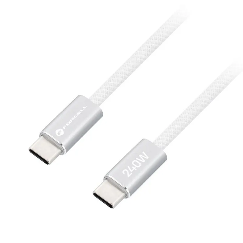 USB kabl (kabal) Forcell F-Energy QC4.0 PD 5A 240W USB C (Type C) na USB C (Type C) Cafule Flat 1,2 m beli