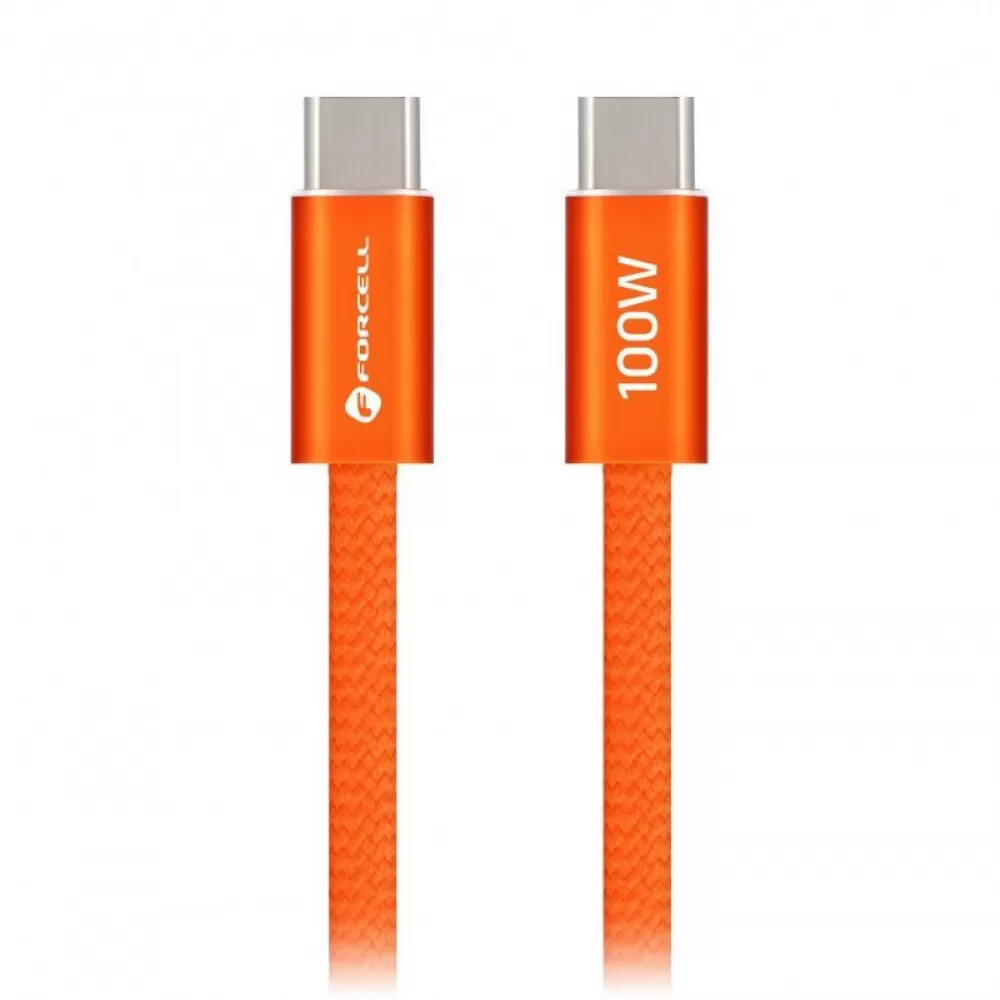USB kabl (kabal) Forcell F-Energy QC4.0 PD 5A 100W USB C (Type C) na USB C (Type C) Cafule Flat 1,2 m narandzasti