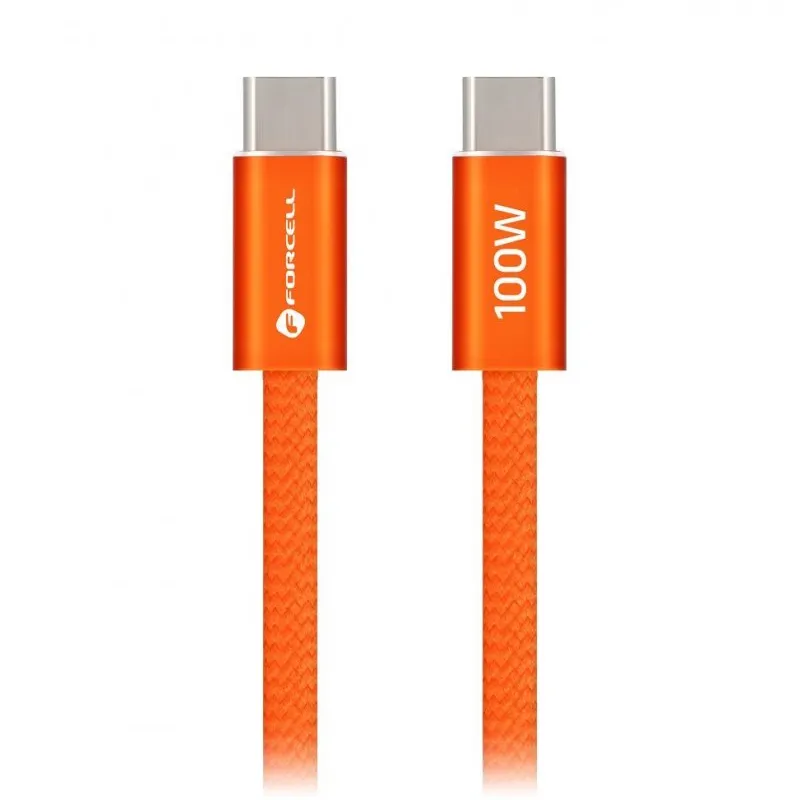 USB kabl (kabal) Forcell F-Energy QC4.0 PD 5A 100W USB C (Type C) na USB C (Type C) Cafule Flat 1,2 m narandzasti