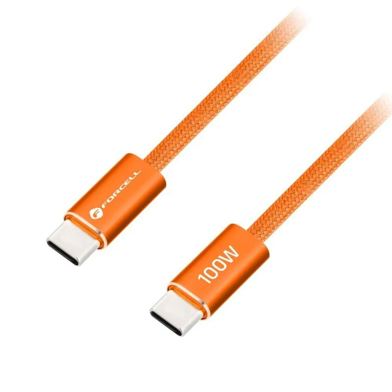 USB kabl (kabal) Forcell F-Energy QC4.0 PD 5A 100W USB C (Type C) na USB C (Type C) Cafule Flat 1,2 m narandzasti