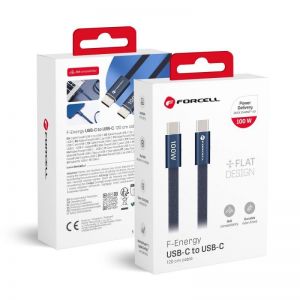 USB kabl (kabal) Forcell F-Energy QC4.0 PD 5A 100W USB C (Type C) na USB C (Type C) Cafule Flat 1,2 m tamno plavi