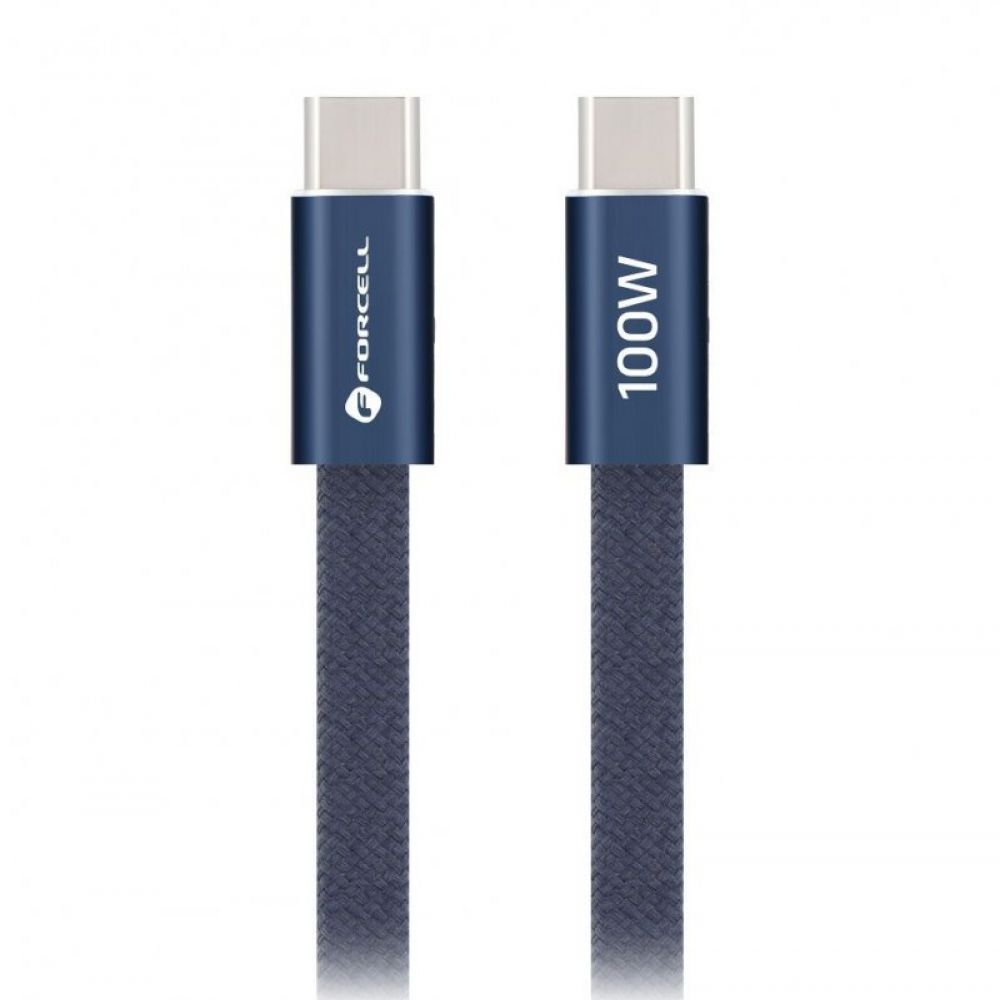 USB kabl (kabal) Forcell F-Energy QC4.0 PD 5A 100W USB C (Type C) na USB C (Type C) Cafule Flat 1,2 m tamno plavi