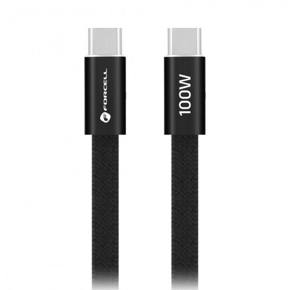 USB kabl (kabal) Forcell F-Energy QC4.0 PD 5A 100W USB C (Type C) na USB C (Type C) Cafule Flat 1,2 m crni