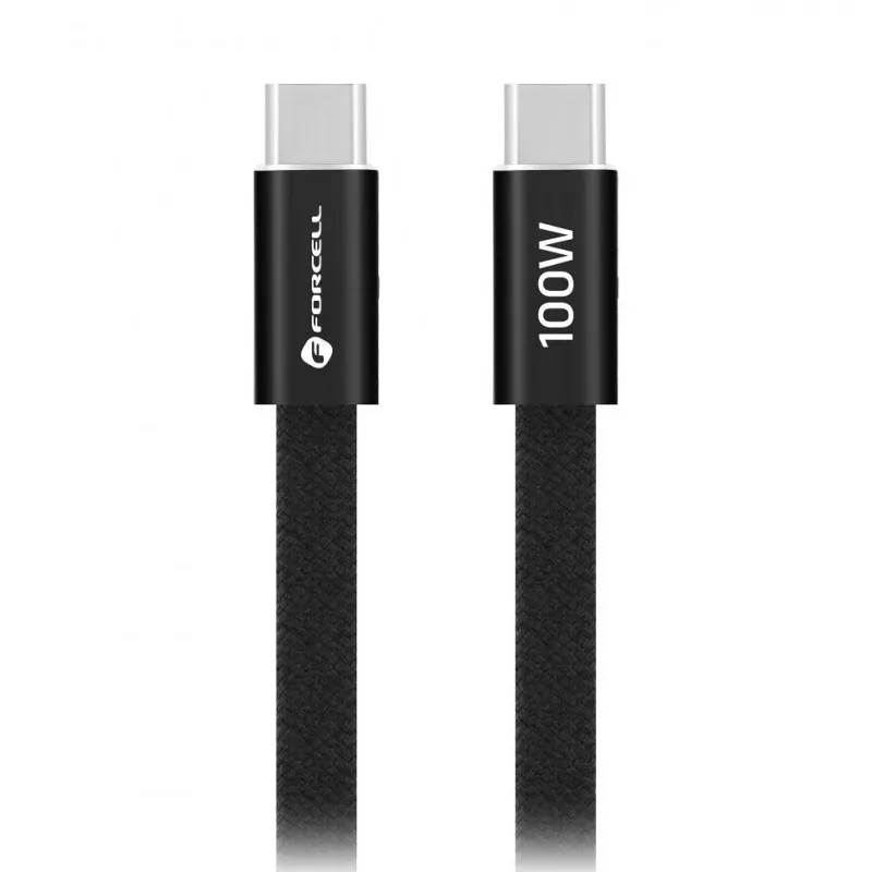 USB kabl (kabal) Forcell F-Energy QC4.0 PD 5A 100W USB C (Type C) na USB C (Type C) Cafule Flat 1,2 m crni