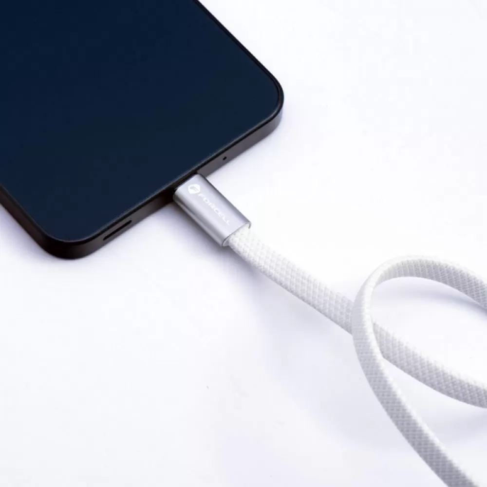 USB kabl (kabal) Forcell F-Energy QC4.0 PD 5A 100W USB C (Type C) na USB C (Type C) Cafule Flat 1,2 m beli