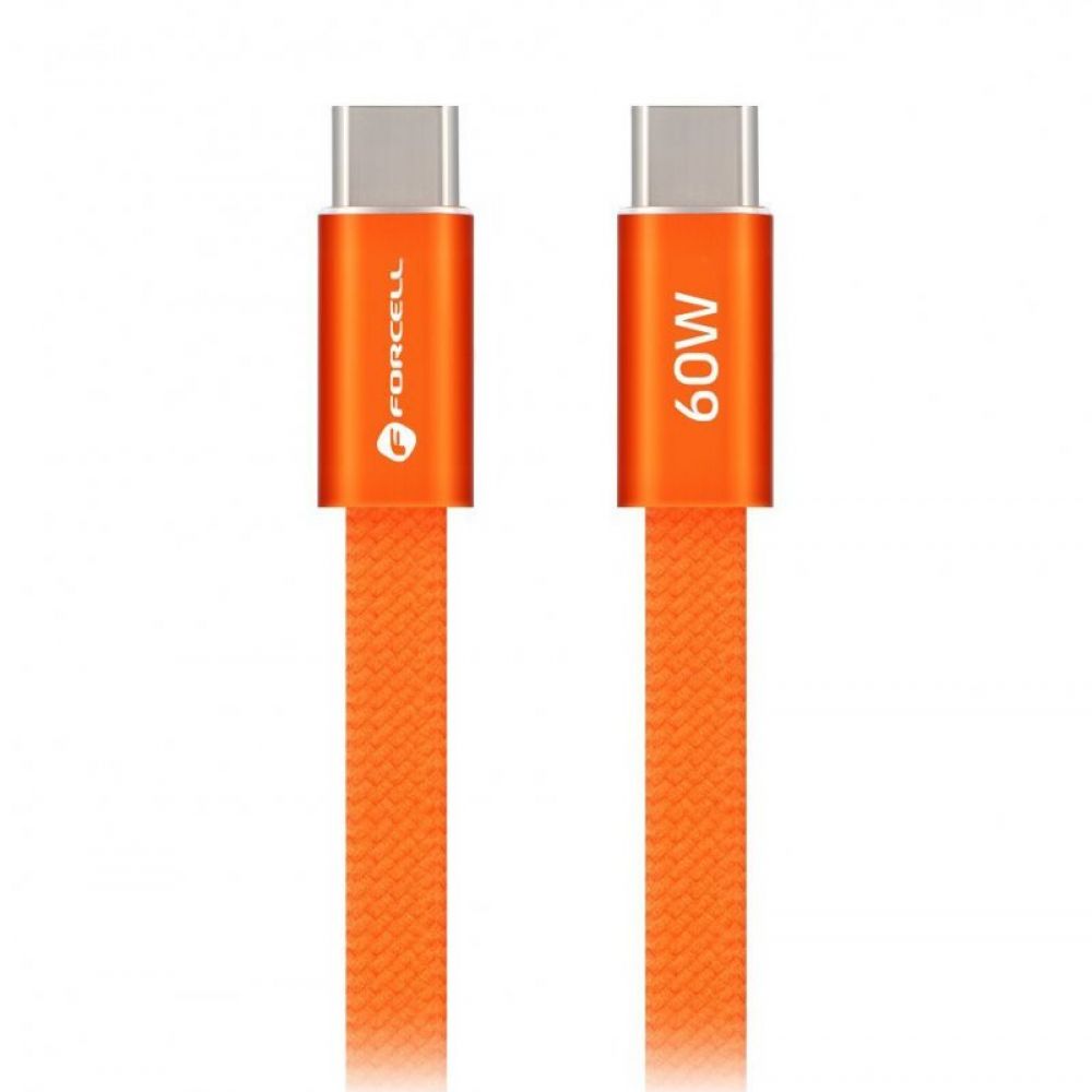 USB kabl (kabal) Forcell F-Energy QC4.0 PD 3A 60W USB C (Type C) na USB C (Type C) Cafule Flat 1,2 m narandzasti