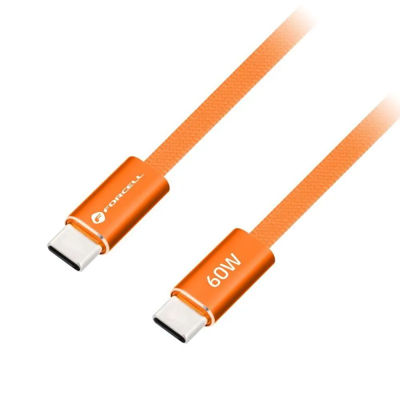 USB kabl (kabal) Forcell F-Energy QC4.0 PD 3A 60W Type C na  Type C za iPhone 17/17 Pro/17 Pro Max Cafule Flat 1,2 m narandzasti