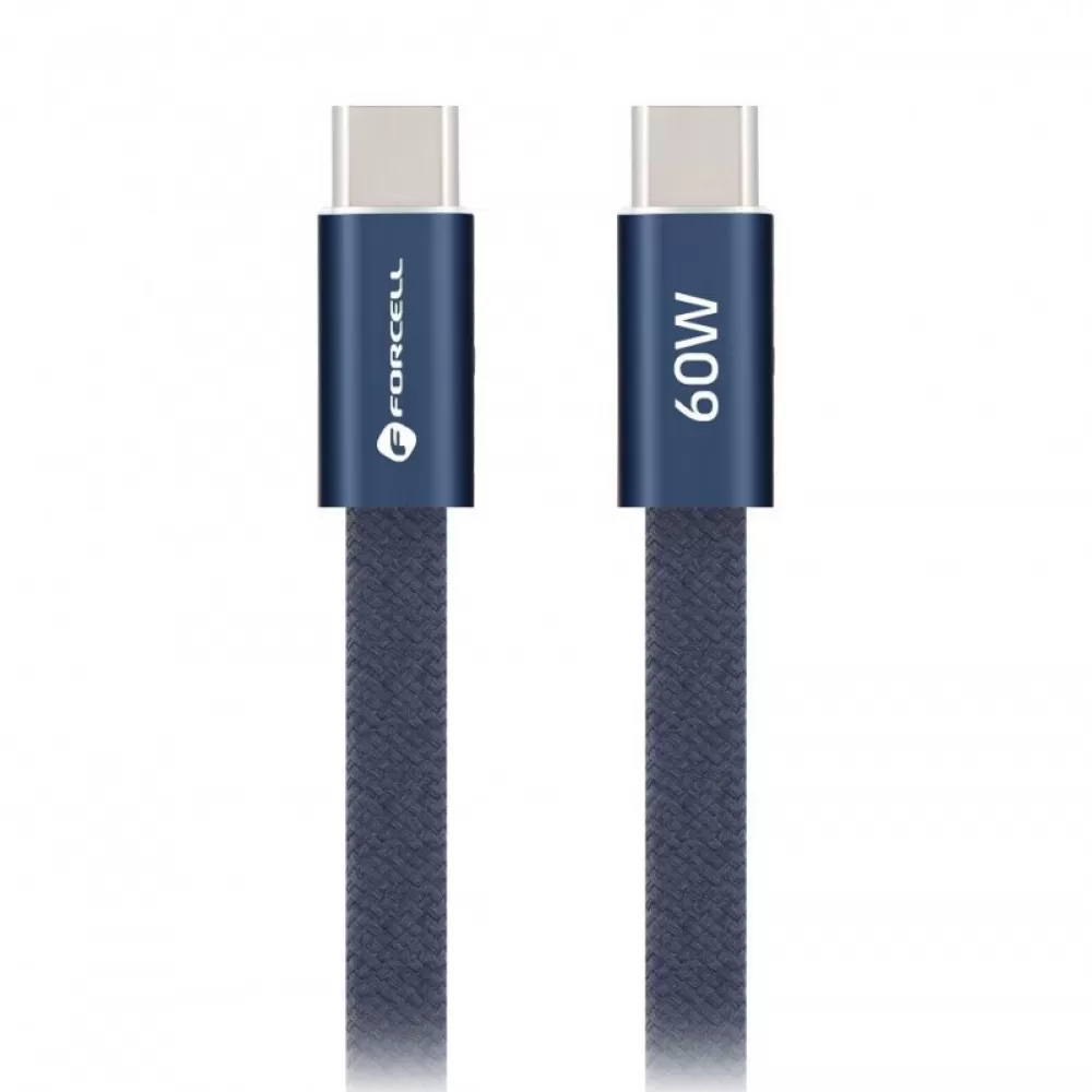 USB kabl (kabal) Forcell F-Energy QC4.0 PD 3A 60W USB C (Type C) na USB C (Type C) Cafule Flat 1,2 m tamno plavi