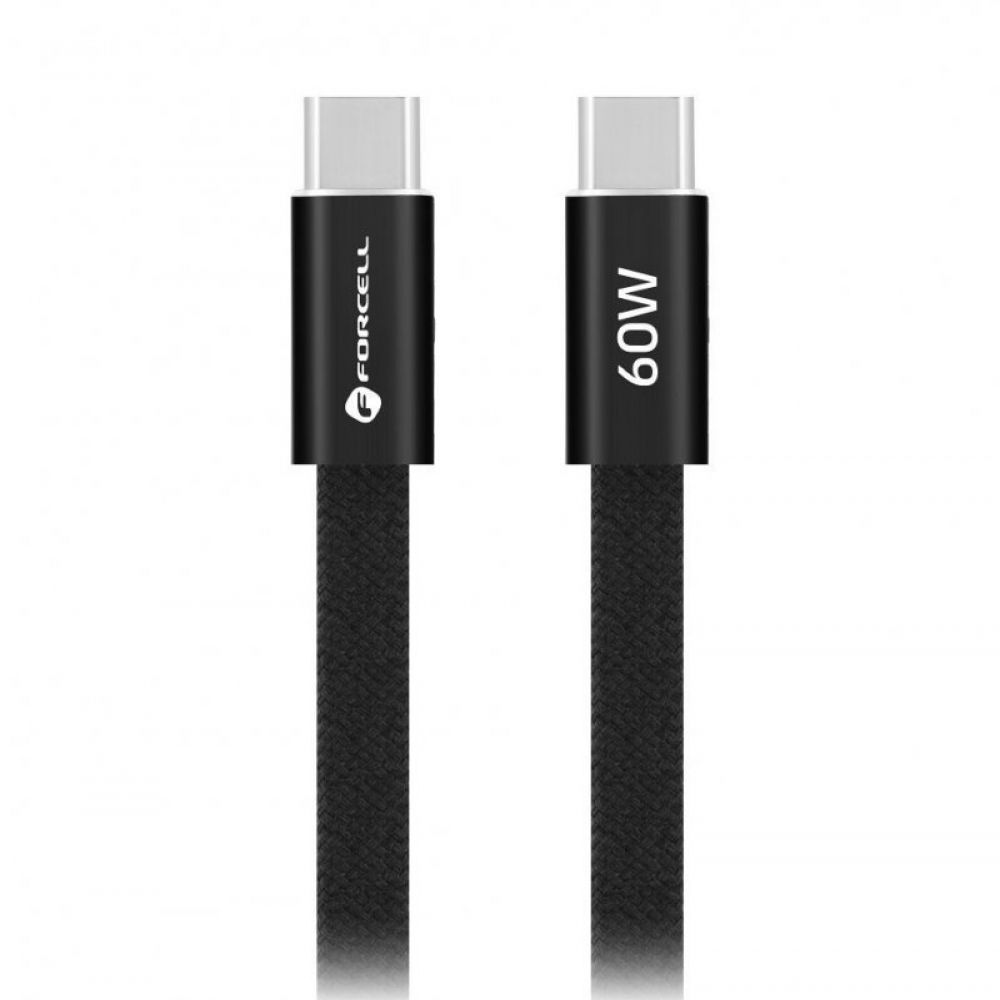 USB kabl (kabal) Forcell F-Energy QC4.0 PD 3A 60W USB C (Type C) na USB C (Type C) Cafule Flat 1,2 m crni