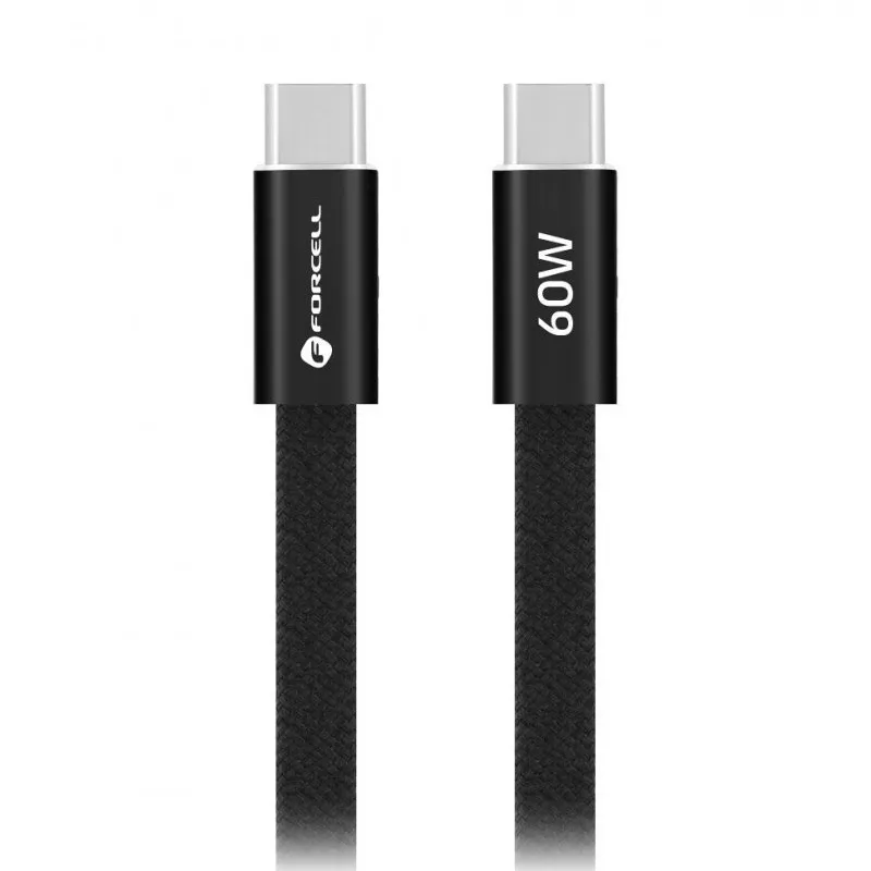 USB kabl (kabal) Forcell F-Energy QC4.0 PD 3A 60W Type C na  Type C za iPhone 17/17 Pro/17 Pro Max  Cafule Flat 1,2 m crni