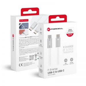 USB kabl (kabal) Forcell F-Energy QC4.0 PD 3A 60W USB C (Type C) na USB C (Type C) Cafule Flat 1,2 m beli