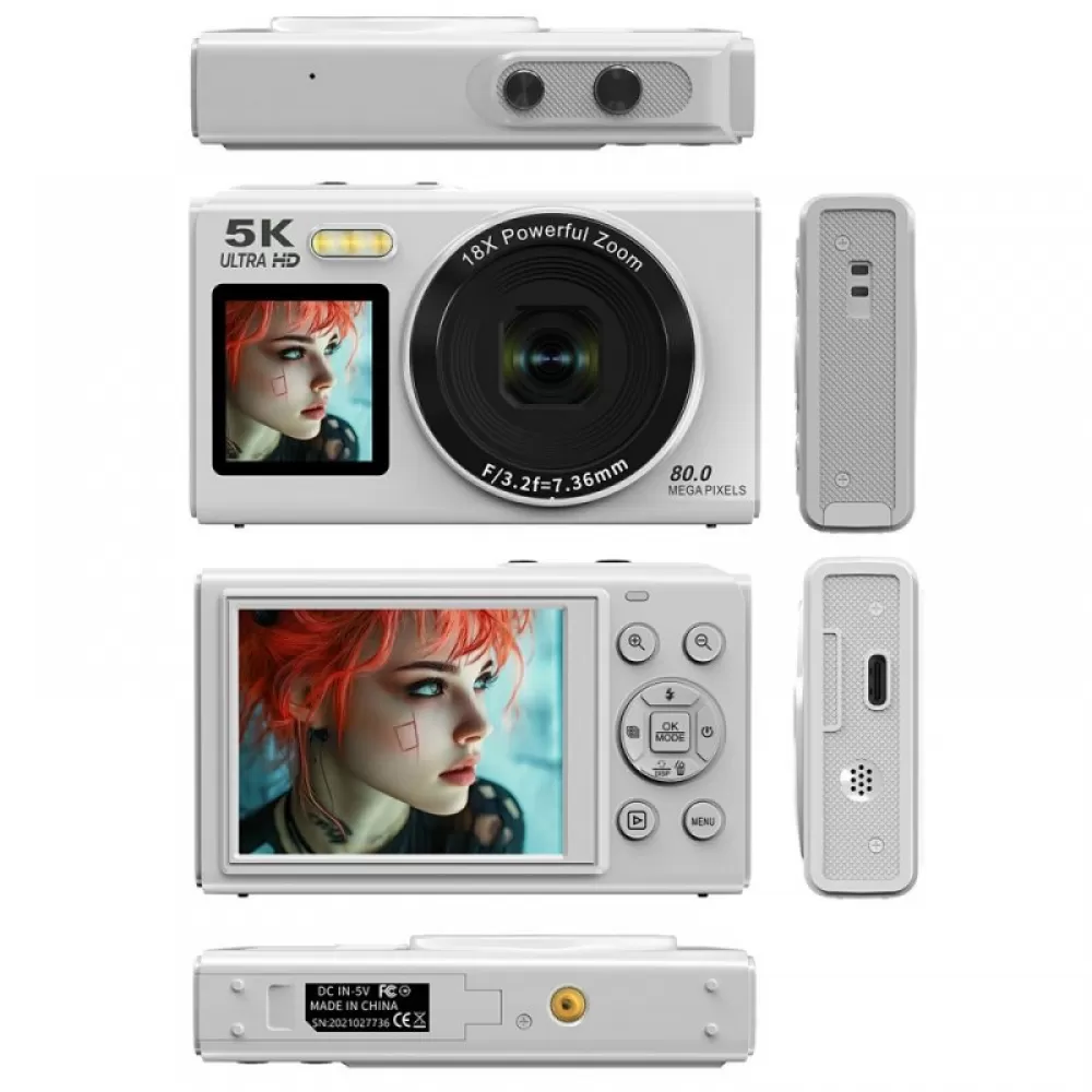 X-Cell Digitalna kamera 5K – 80 MP, 18x Zoom, Wi-Fi  bela