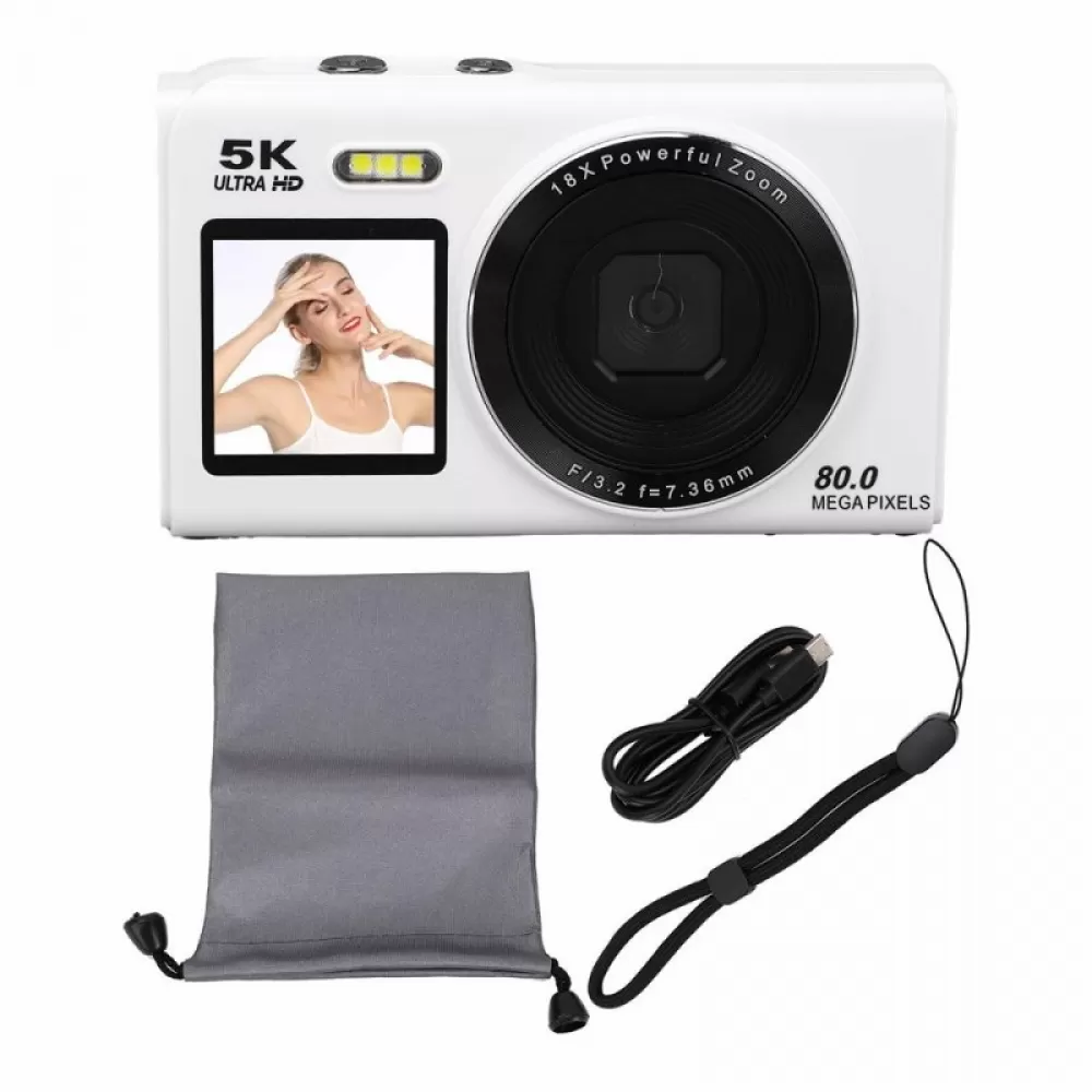 X-Cell Digitalna kamera 5K – 80 MP, 18x Zoom, Wi-Fi  bela