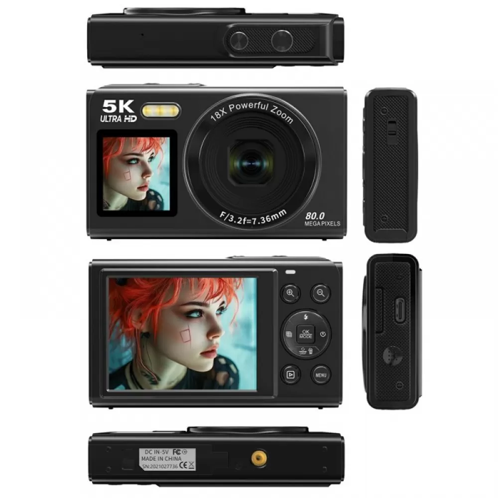X-Cell Digitalna kamera  5K – 80 MP, 18x Zoom, Wi-Fi crna