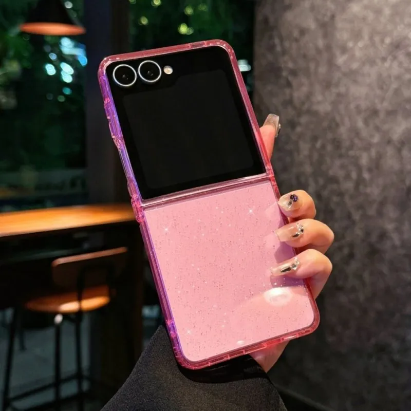 Futrola Glitter Clear za Samsung Galaxy Z Flip 7 roze