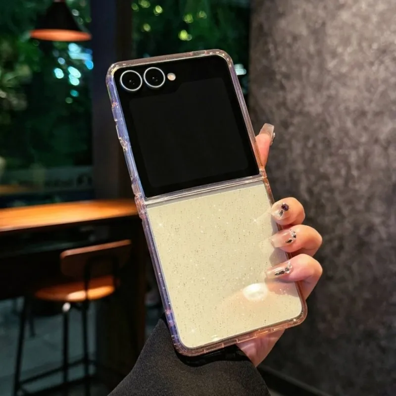 Futrola Glitter Clear za Samsung Galaxy Z Flip 7 narandzasta