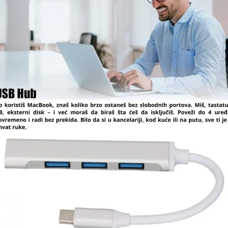 4u1 HUB adapter type c na 4x USB 3.0 sivi