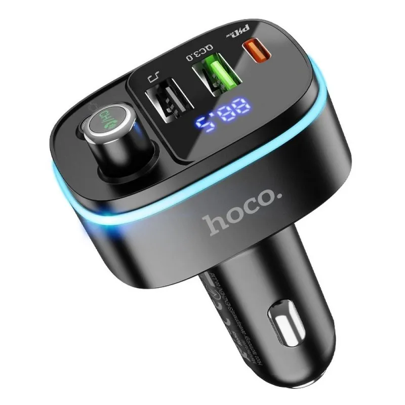 Auto FM transmiter bluetooth Hoco 2 x USB A + USB C (Type C) QC3.0 PD 20W E62 crni